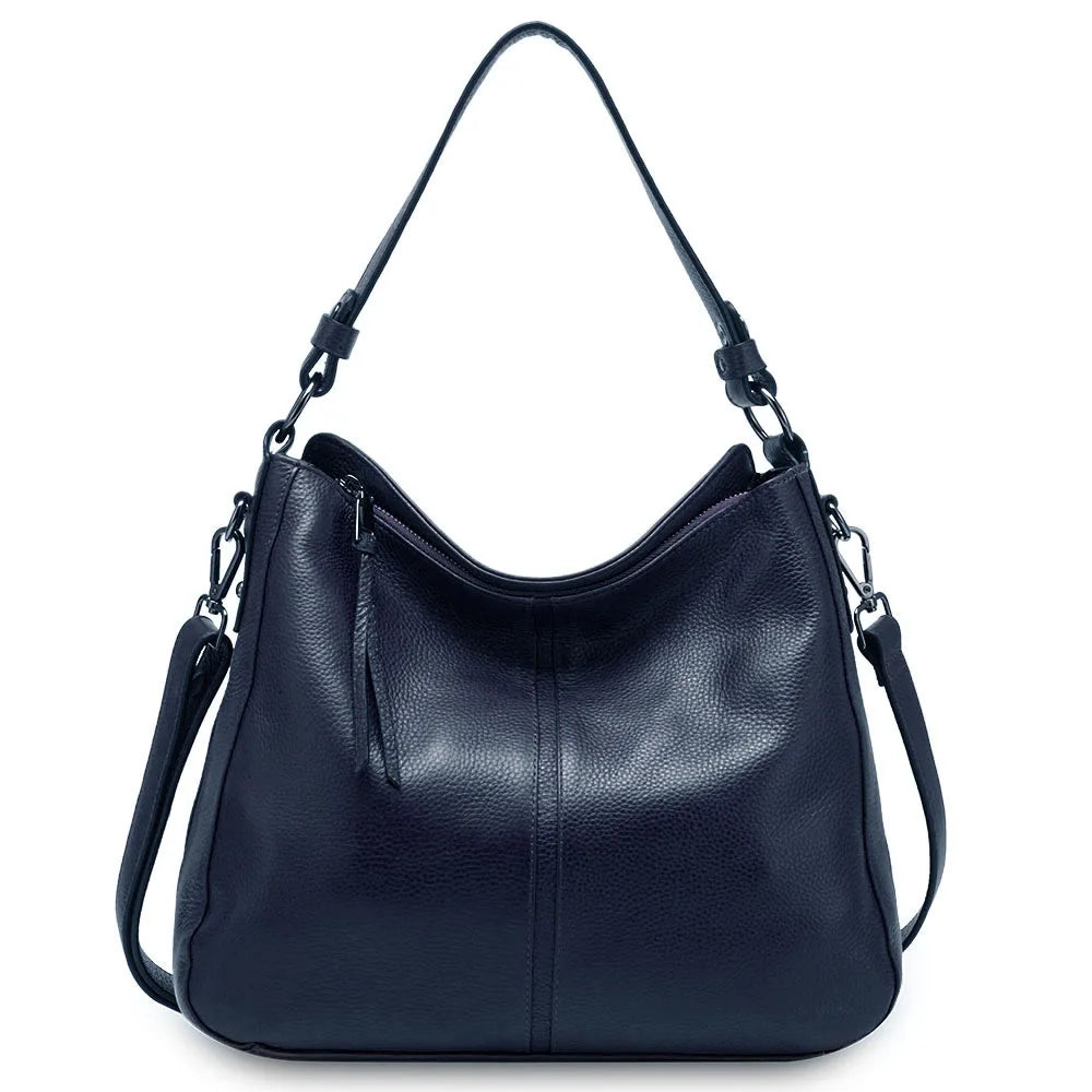 100% Genuine Leather Elegant Women Shoulder Bag Classic Black Hobos Roomy Casual Tote Handbag Crossbody Messenger Grey
