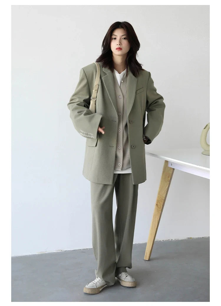 Simple Casual Women Twill Suit Pants Wide Leg Pants Straight Floor Pants Office Ladies Female Trousers