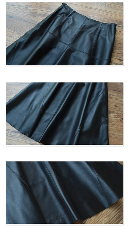 Maxi Skirt Winter Women Splendid Genuine Leather Flared Gonne Female Umbrella Large Swing Jupe Mujer 80 Long Ankle Falda Largas