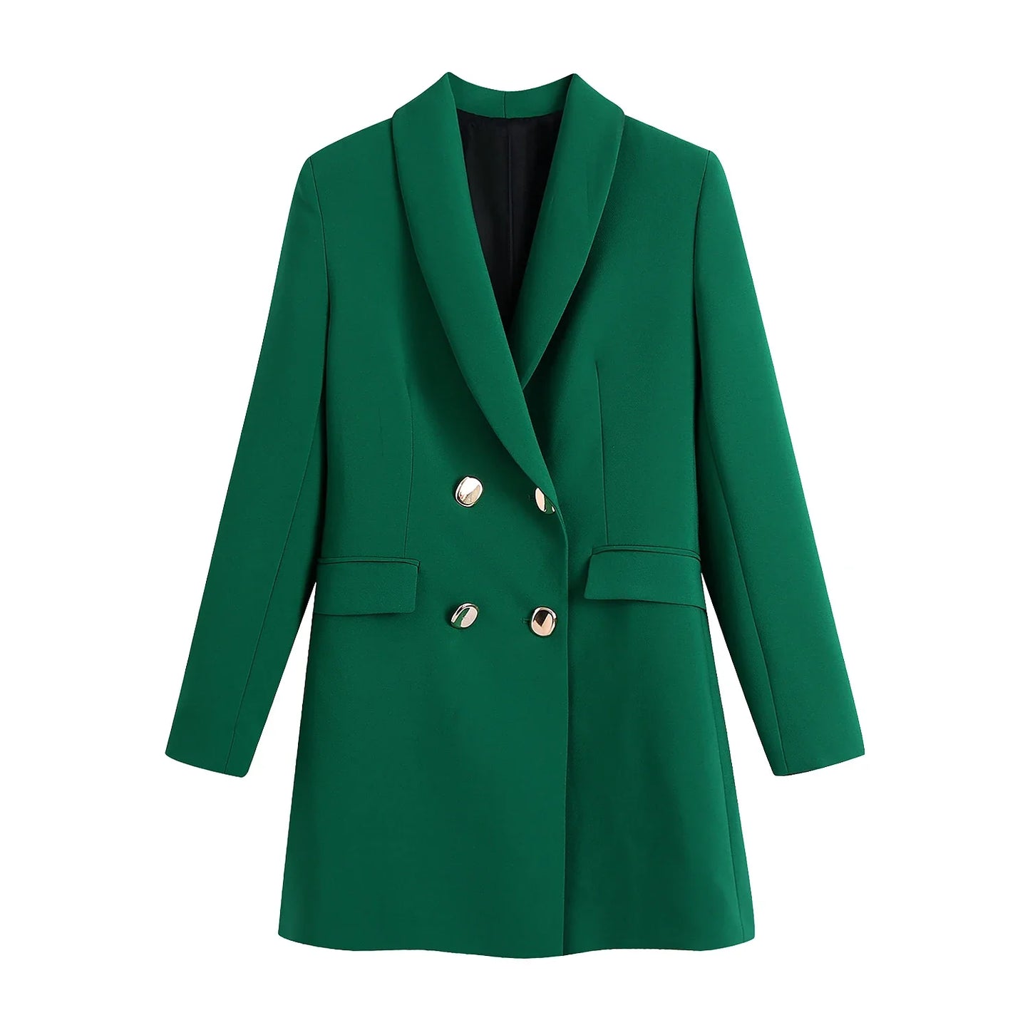 2023 Fashion Vintage Stylish Green Oversized Long Women Blazer Office Lady Pocket Fashion Autumn Jacket Female Bussiness