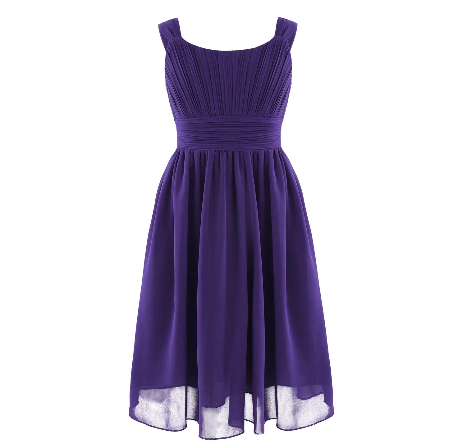 Summer Fashion Flower Girls Dress Wedding Birthday Party Kids Chiffon Dress Sleeveless Ruched Bodice Elegant Princess Dress