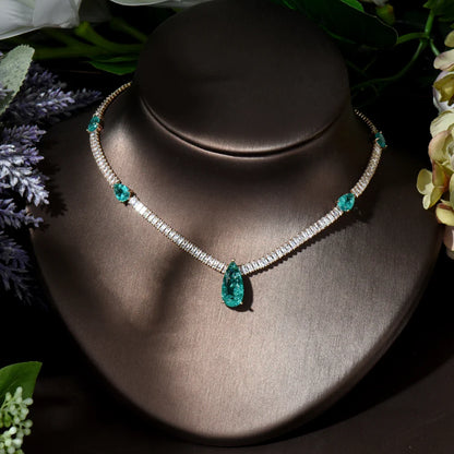 New Arrivial 2pcs Water Drop Multicolor Necklace and Earring Set Cubic Zirconia Nigeria Women Wedding Jewelry Sets N-394