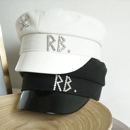 New Women Hats Crystal baker boy hat Wool Newsboy Caps Female Flat Militray Caps Visor S-XL