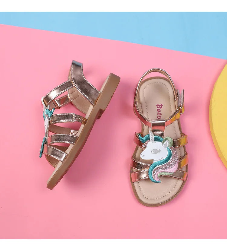 Unicorn girls sandals bright metallic kids girls sandals Adjustable customized fit princess summer shoes