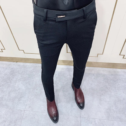 Fashion Striped Suit Pant 2022 Men Elegant Slim Fit Tight-ankle Trousers Pants Men Office Party Business Slim Fit Dress Trousers