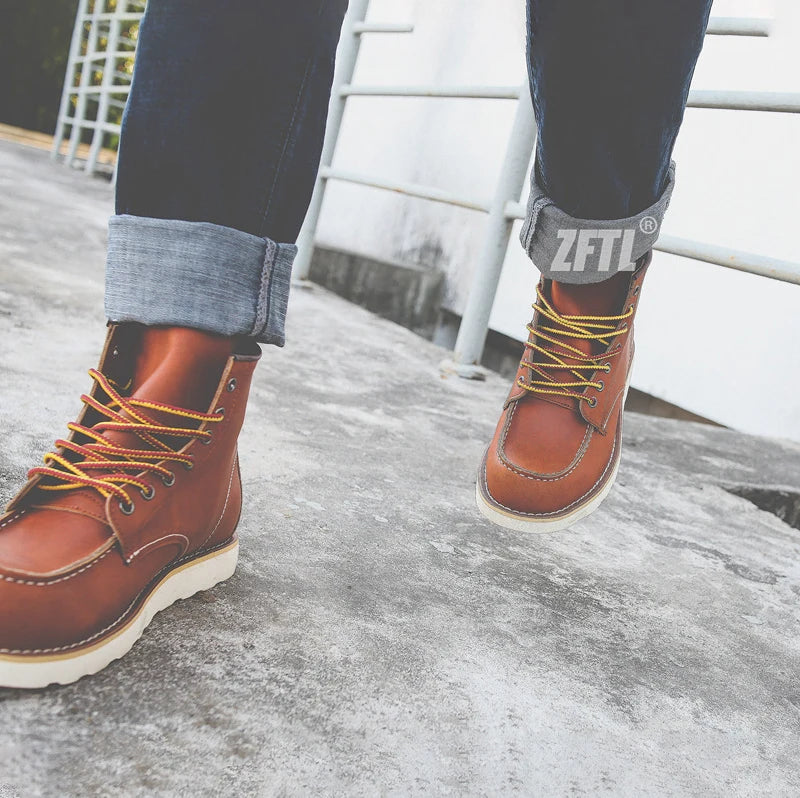 Men's Ankle Boots American retro tooling boots Casual Crazy Horse Leather Men's Boots Vintage Man Lace up Boots 2025