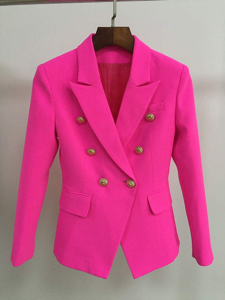 Pink Blazer Women TOP QUALITY Coat 2025 White Slim Blazer Jacket Female Double Breasted Metal Lion Buttons Women Blazers Tops
