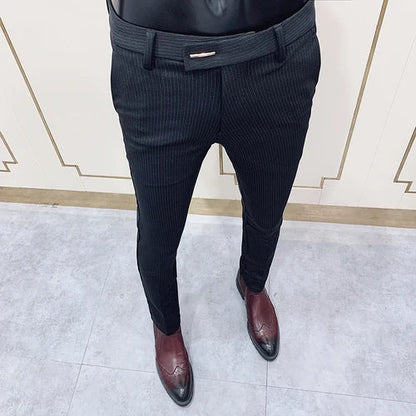Fashion Striped Suit Pant 2022 Men Elegant Slim Fit Tight-ankle Trousers Pants Men Office Party Business Slim Fit Dress Trousers