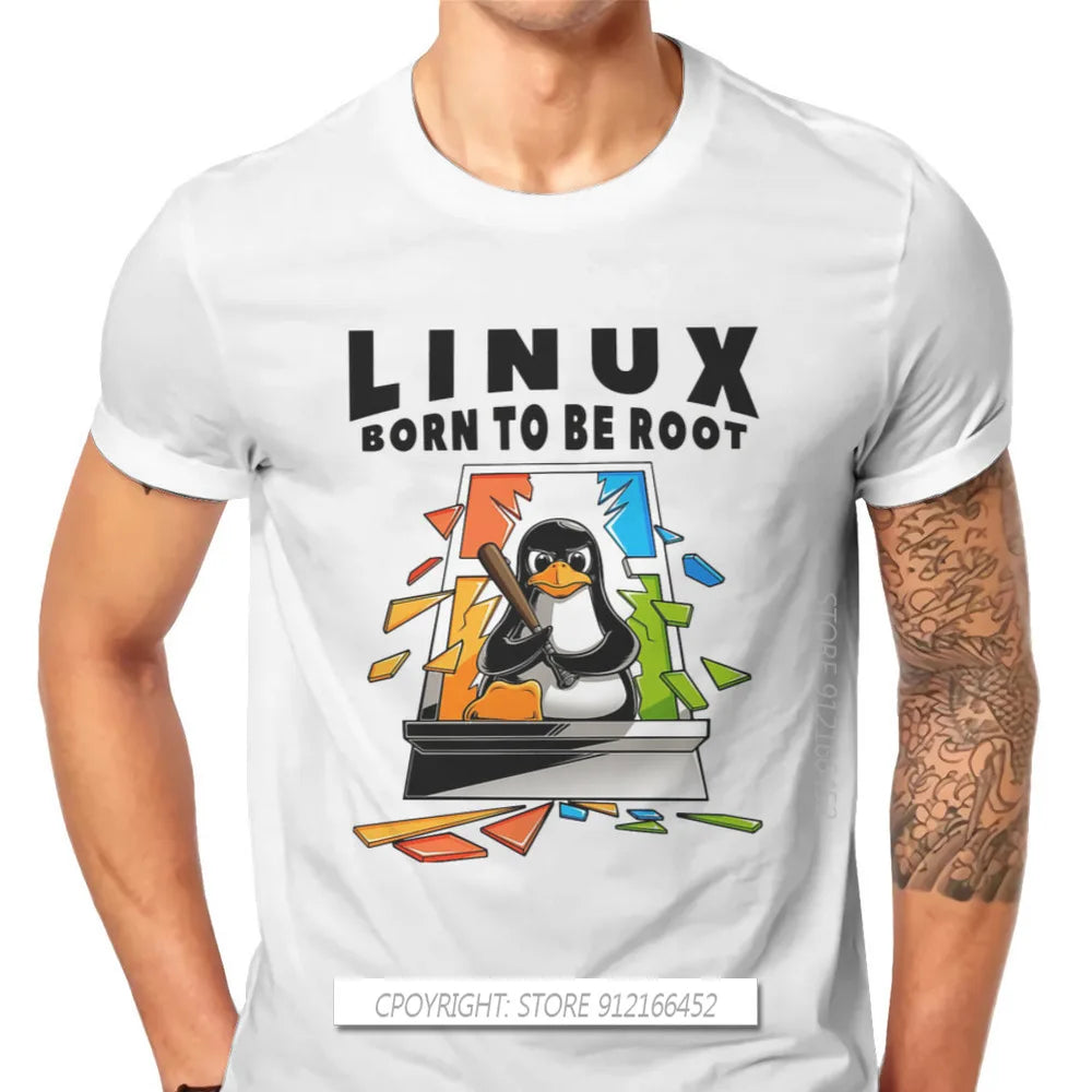 Linux Operating System Tux Penguin Man TShirt Window Crash Root Illustration Fashion T Shirt Graphic Sweatshirts New Trend Tees