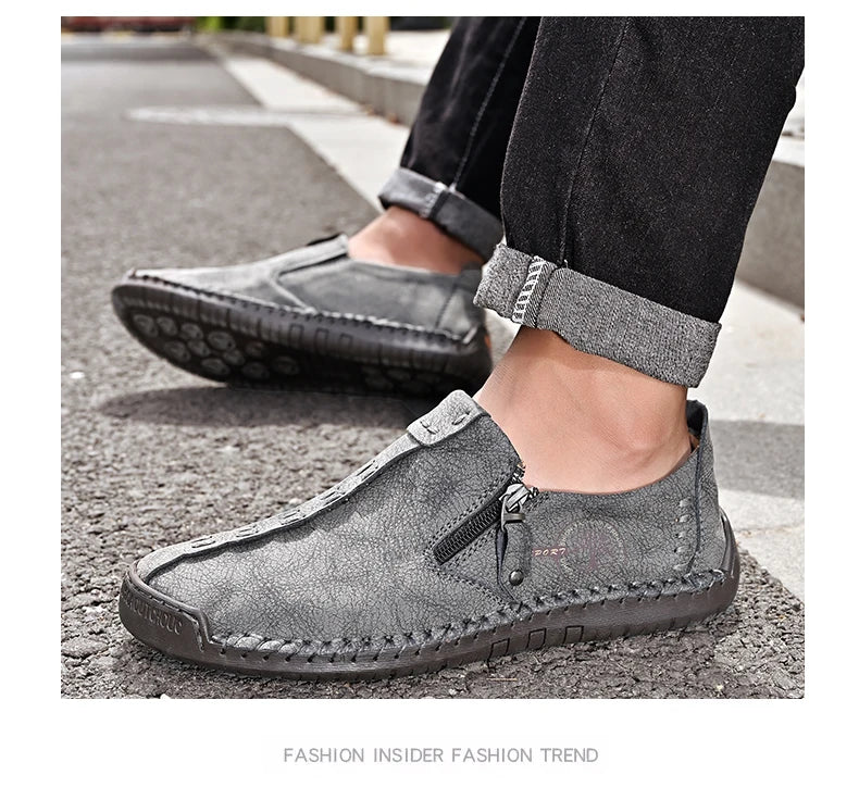 Handmade Leather Men Shoes Casual Slip On Loafers Breathable Leather Shoes Men Flats Hot Sale Moccasins Outdoor Shoes Plus Size