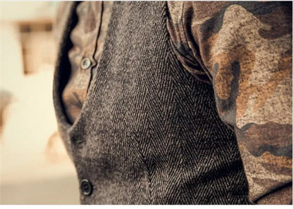2022 Brown Men's Casual Herringbone Pattern Suit Vest Wool/Tweed Suit Vest U-neck Waistcoat Groomsmen For Wedding