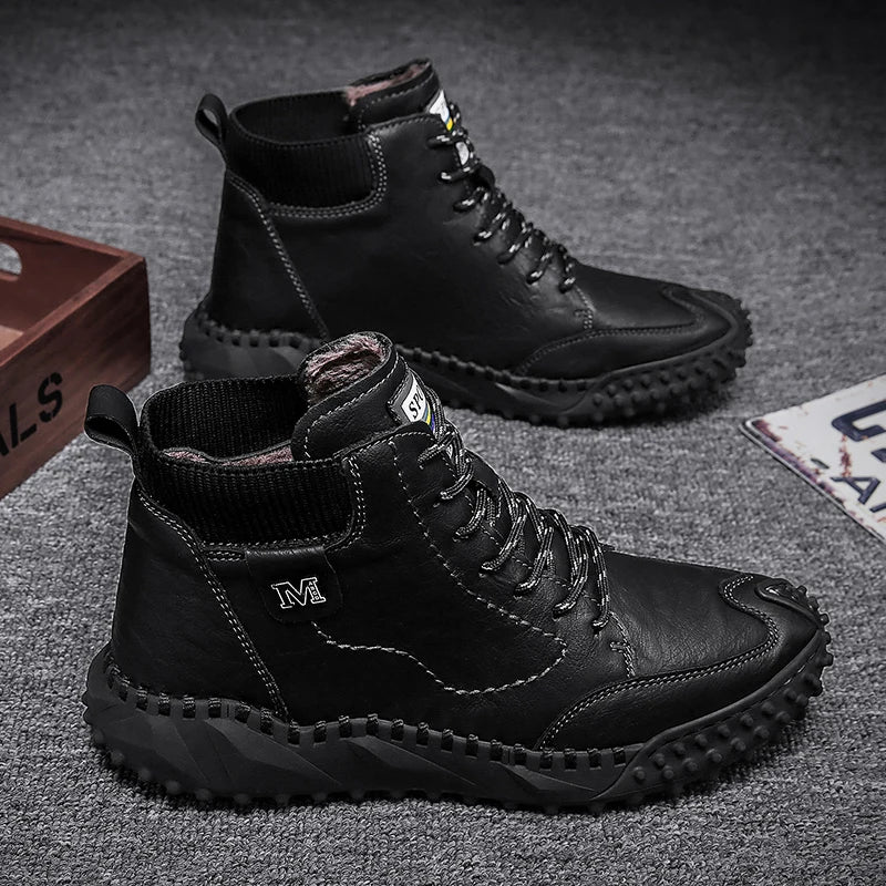 Winter Warm Men's Casual Shoes Fashion Men's Leather Boots Comfortable Men's Ankle Boots Outdoor High Quality Hiking Boots Men