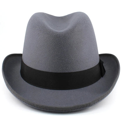 Men Women Wool Classical Homburg Hats Bowtie Band Fedora Caps Trilby Sunhat Jazz Winter Warm Adjustable Size M-L 7 1/8-7 3/8