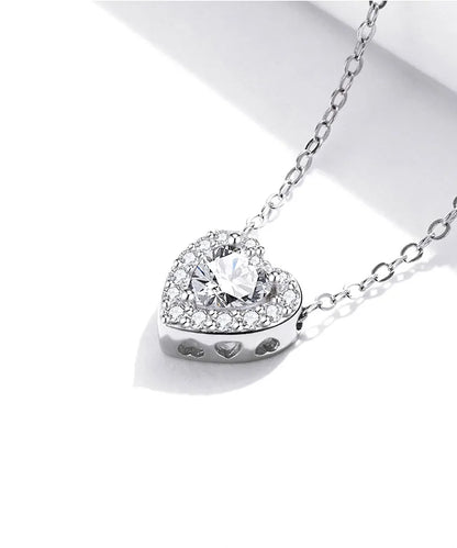 925 Sterling Silver Bright Love Necklace Chain Dazzling Shiny Heart Shape Crystal Charm Wedding Engagement Jewelry SCN455