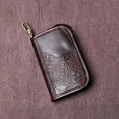 Men's Leather Key Bag, The First LayerOf Cowhide, Ladies' Purse, Multi-functional Vintage Vegetable Tanned Leather ID Bag.