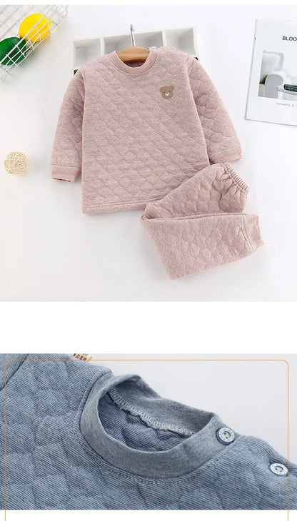 Winter Kids Pajamas For Baby Children Thermal Underwear Clothes Suit Three Layers Thick Cotton Toddler Boys Girls Sleepwear Set