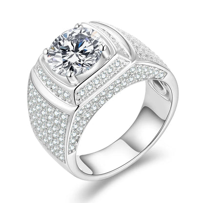 Classic 925 Sterling Silver Rings Men Wedding Silver Diamond Engagement 3.0Ct 9.0mm D Color Moissanite Ring for Men