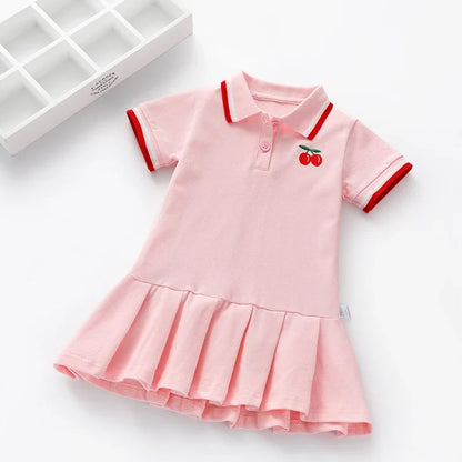 Girls Summer Dress New Children's Polo Pleated Dress Short Sleeve College Style Dresses WT26