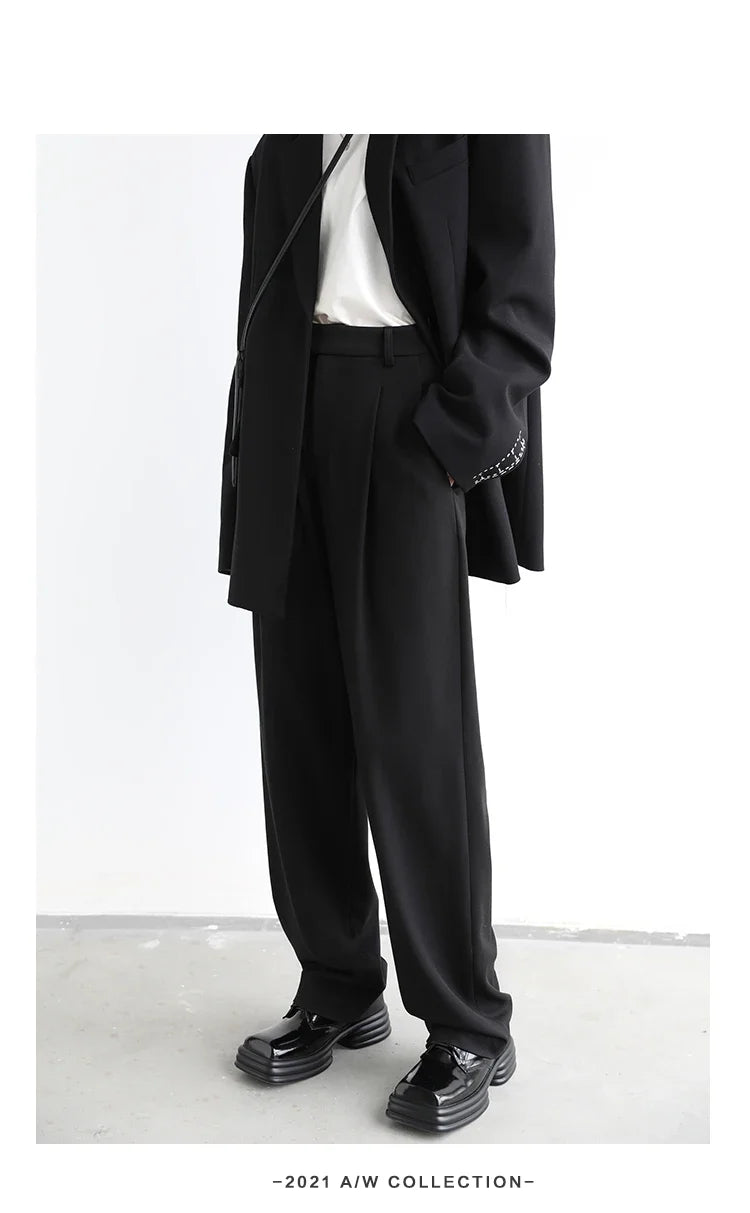 Simple Casual Women Twill Suit Pants Wide Leg Pants Straight Floor Pants Office Ladies Female Trousers