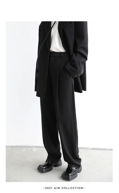 Simple Casual Women Twill Suit Pants Wide Leg Pants Straight Floor Pants Office Ladies Female Trousers