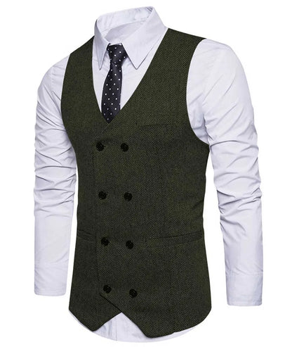 2022 New Men's Royal Blue Double-breasted Vest Suit Vest Casual Top Quality Herringbone Pattern Waistcoat For Wedding