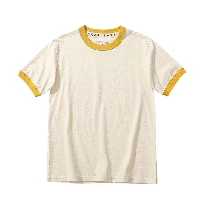 Summer New Couple Beach Tops  Fashion Casual Stitching Color Collar Tee Short Sleeve of Unisex Cotton Comfortable O-Neck T-shirt