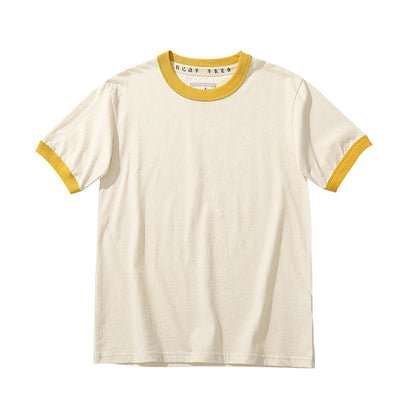 Summer New Couple Beach Tops  Fashion Casual Stitching Color Collar Tee Short Sleeve of Unisex Cotton Comfortable O-Neck T-shirt