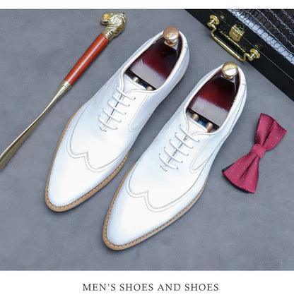 new white shoes for men Leather shoes men's business dress breathable leather shoe British lace-up fashion wedding party