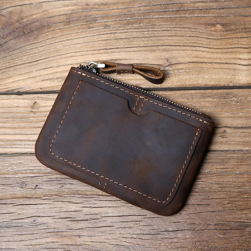 Leather Mini Men's Coin Wallet Retro Leisure First Layer Cowhide Lady's Change Purse Crazy Horse Leather Credit Card Bag