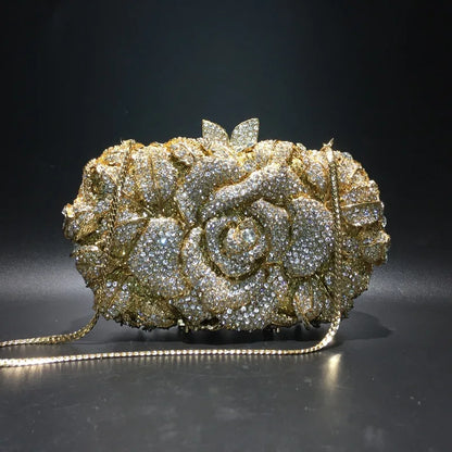 Green Pink Multicolored Rose Crystal Women Evening Clutches Bags Diamond Wedding Cocktail Party Purse And Stone Handbag