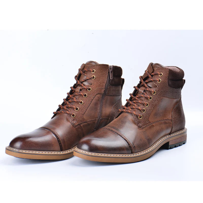 New Men Boots Winter boots genuine leather handmade big size brown man casual lace-up boots Non-slip warm boots 2025
