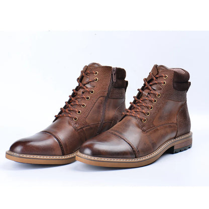 New Men Boots Winter boots genuine leather handmade big size brown man casual lace-up boots Non-slip warm boots 2025