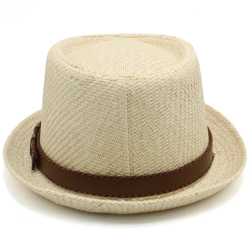 Men Women Classical Straw Pork Pie Hats Fedora Sunhats Trilby Caps Summer Boater Beach Outdoor Travel Party Size US 7 1/4 UK L