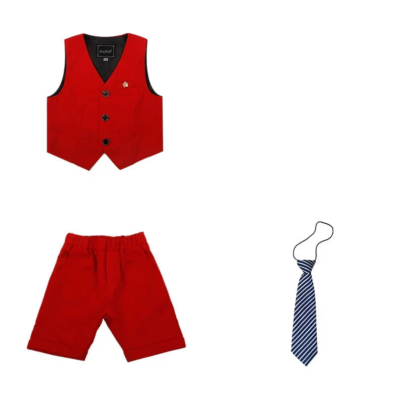 Boys Girls Summer Vest Shorts Clothing Set Baby Children Birthday Ceremonial Wedding Dress Skirt Suit Gentleman Kids Costumes