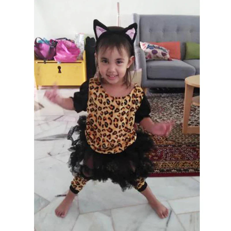 Cute Cartoon Animal Cosplay Girls Tiger Leopard Dress Halloween costume for Girl Christmas Carnival Outfit Headband