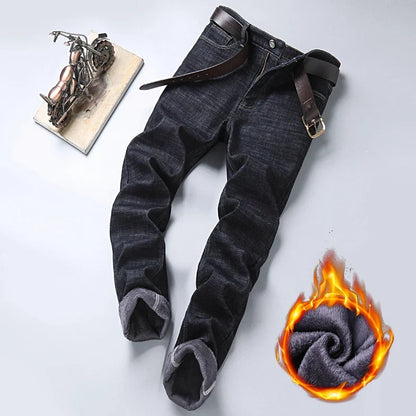 2024 New Jeans Brand Autumn Winter Jeans Warm Flocking Warm Soft Men Activities Warm Fleece Men Jeans Black Blue  Colors