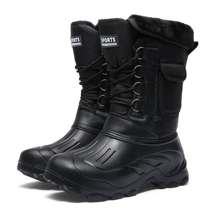 New Winter Camouflage Snow Men Boots Rain Shoes Outdoor Waterproof With Fur Plush Warm Male Casual Mid-Calf Work Motorcycle Boot