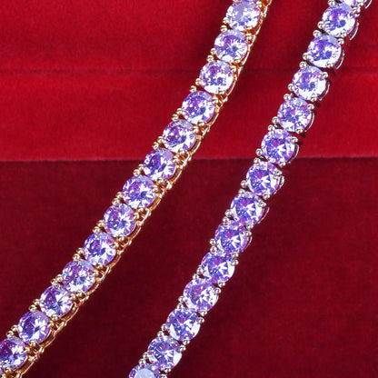 Purple Tennis Chain Necklace Hip Hop Rock Street Jewelry AAAAA Cubic Zirconia 24K Real Gold Color Plated