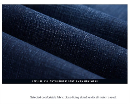 2024 autumn spring fitted straight stretch denim jeans classic style badge youth men's business casual jeans trousers