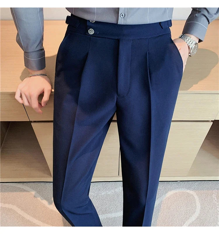 2024 High Quality Business Casual Draped High-waist Trousers Men Solid Color Formal Pants Male Formal Office Social Suit Pants