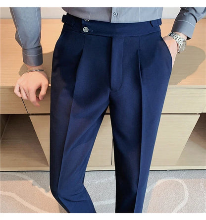 2024 High Quality Business Casual Draped High-waist Trousers Men Solid Color Formal Pants Male Formal Office Social Suit Pants