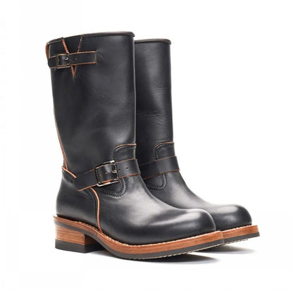 Engineer Work Shoes Men Vintage High Top 100% Genuine Leather Motorcycle Long Boots Autumn Designer Slip On Cowhide Riding Boots