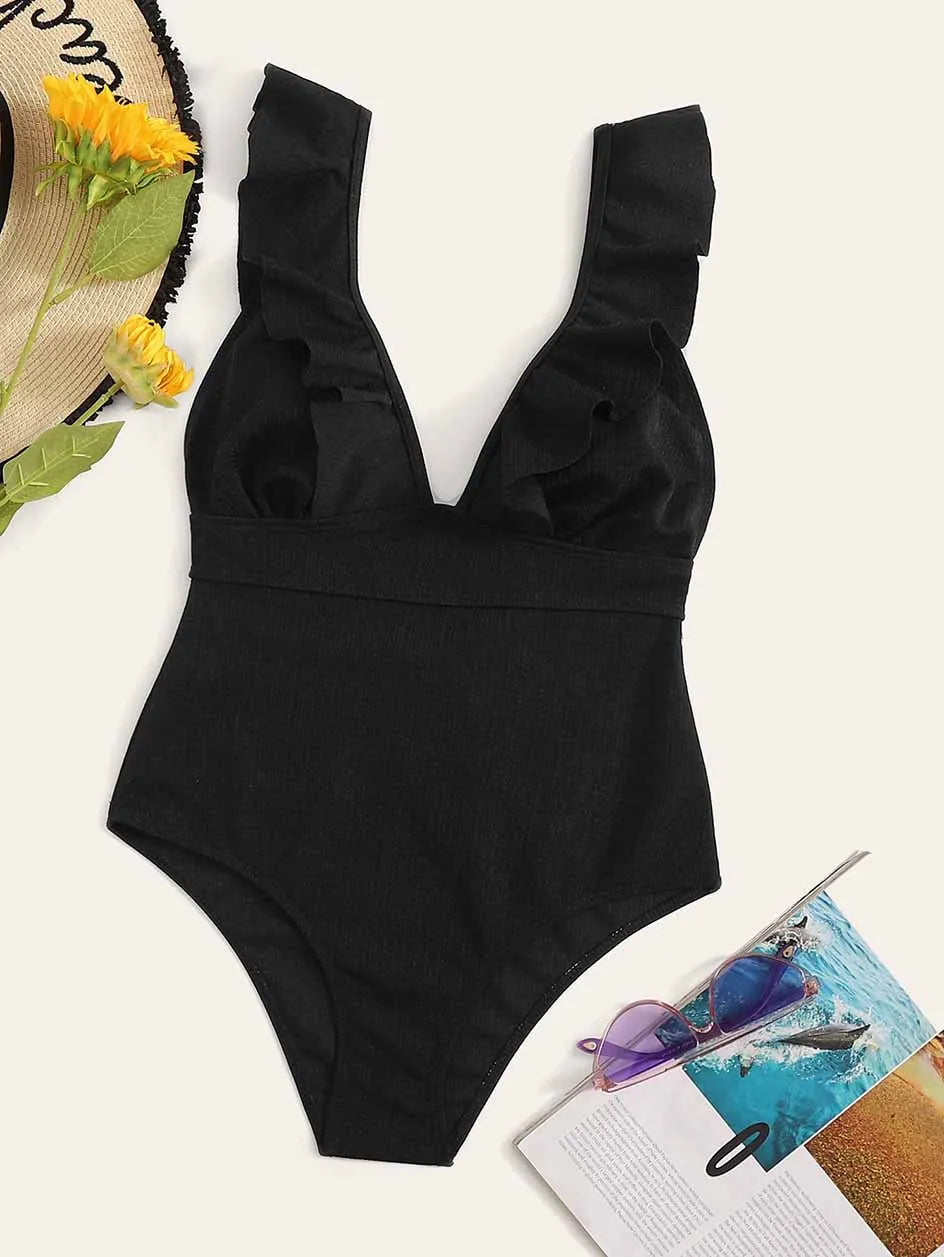 Sexy Ruffle Swimwear Women`s 2025 Deep V One Piece Swimsuit Female Bathing Suit Woman Bodysuit Swimming for Beach Wear Monokini