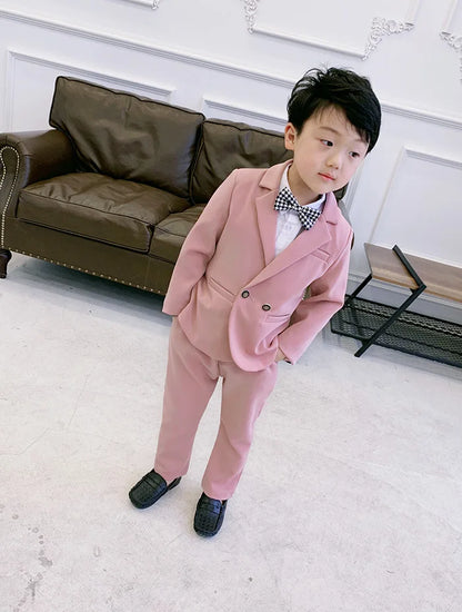 Teenager Boys Pink Black Jacket+Pants 2Pcs Clothing Set Gentleman Kids Formal Wedding Suit Children Performance Graduation Dress