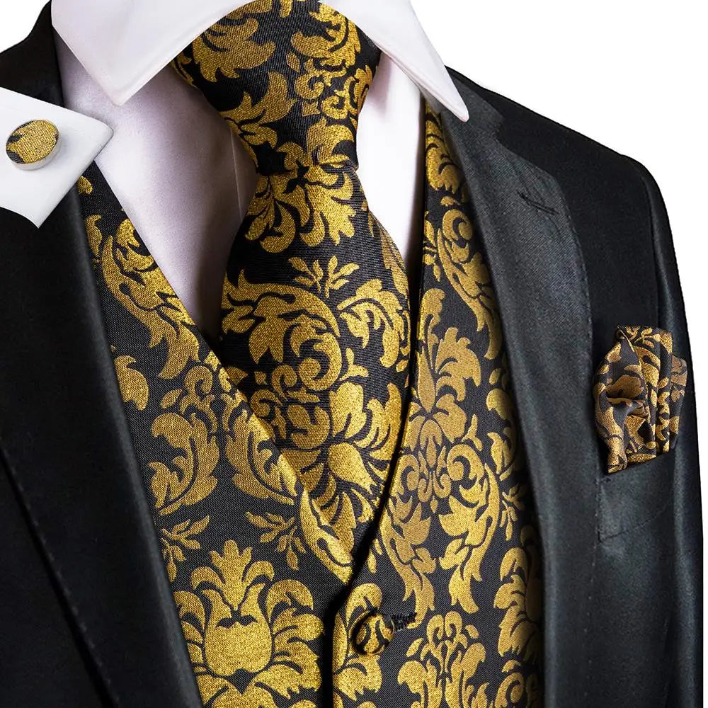 Navy Blue Mens Vest Formal Paisley Waistcoat Jacket Tie Handkerchief Cufflinks Set For Male Dress Suit Wedding Party