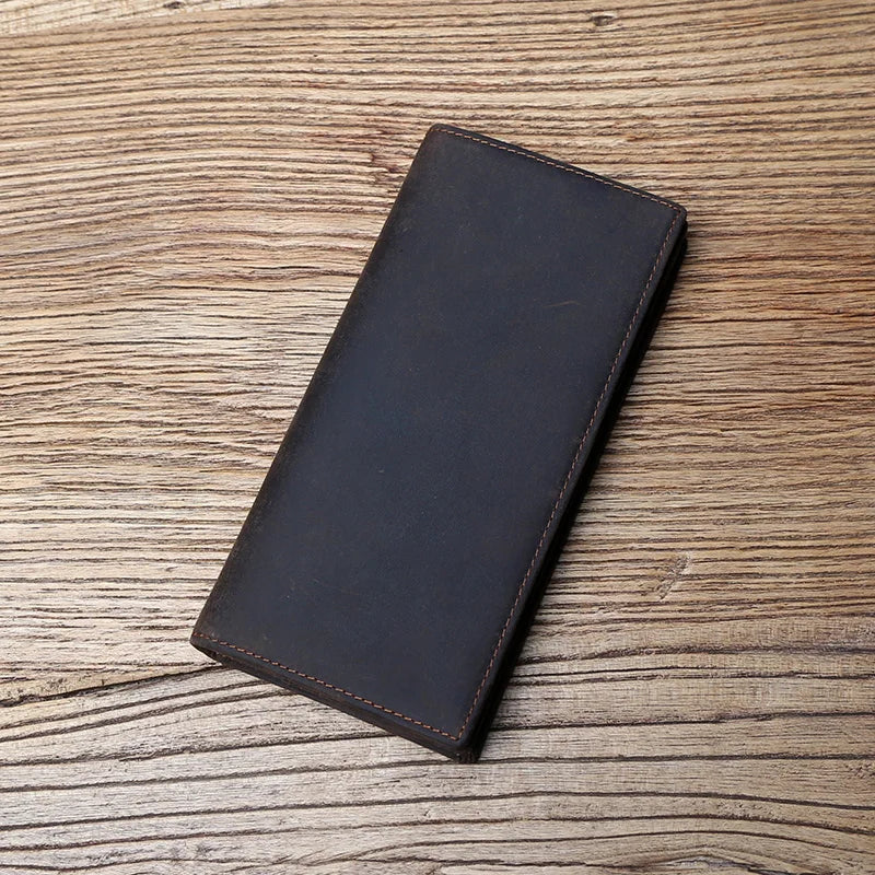 Vintage Leather Men's Wallet Mad Horse Leather Long Cell Phone Bag First Layer Cowhide Multi-card ID Bag