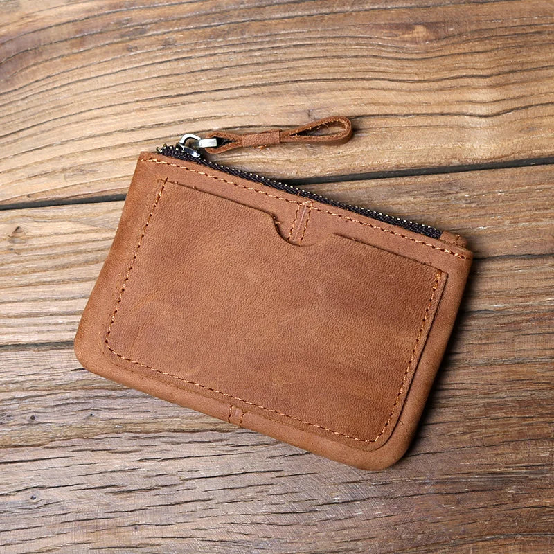 Leather Mini Men's Coin Wallet Retro Leisure First Layer Cowhide Lady's Change Purse Crazy Horse Leather Credit Card Bag