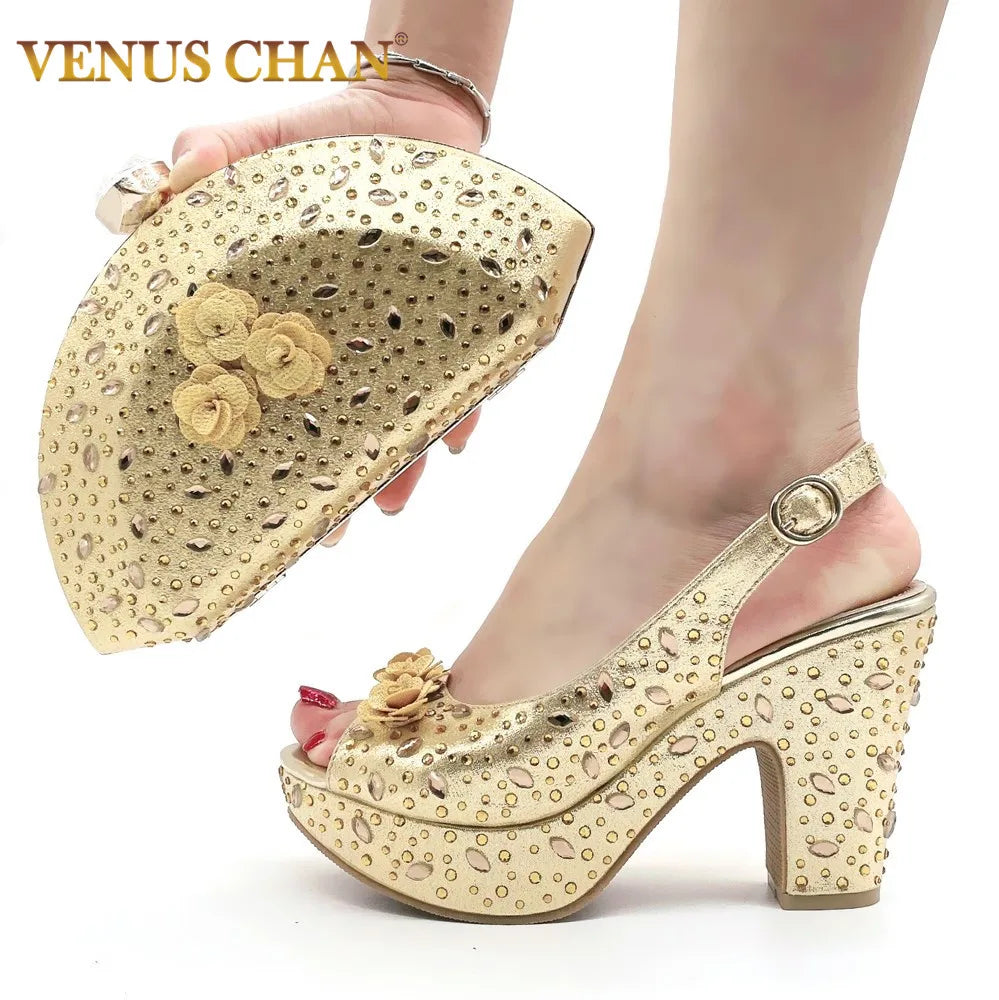New Arrival Italian Women Shoes and Bag Set Decorated with Rhinestone In Party African Italian Shoes and Bag Set Party Shoes Bag