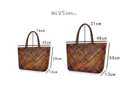 Women Leather Handbag Romantic Big Handmade Woven Totes Female Cowhide Big Holiday Bucket Bag Causal Beach Shoulder Handbags