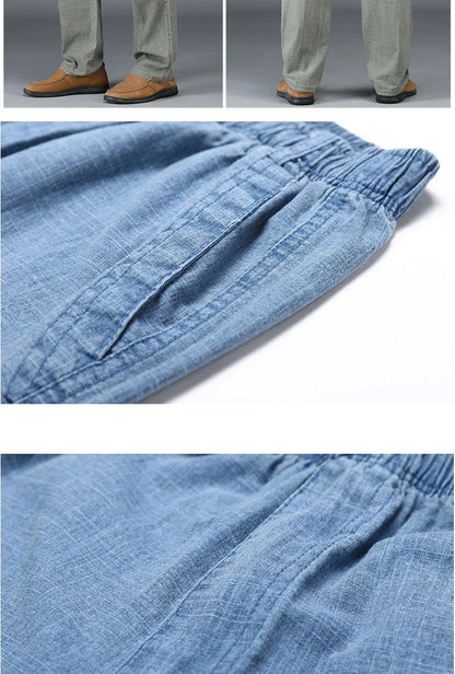 Summer Linen Men Casual Pants Work Wear Office Thin Golf Straight Long Formal Suit Trousers Plus Size 5xl 2024 New